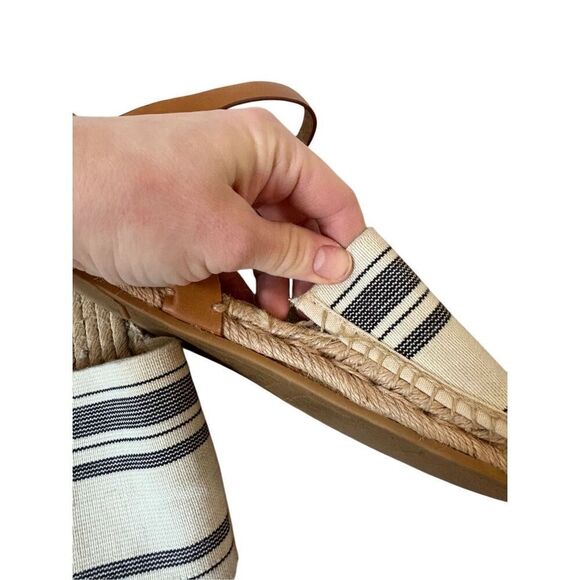 Tory Burch Womens Awning Striped Ivory Blue Espadrilles Sandals Shoes 8 - Picture 4 of 9